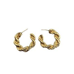 Gold Tone Twisted Hoop Earrings - Pierced
